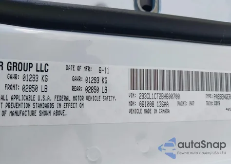 2011 Dodge Charger Police z USA, uszkodzony, nr VIN 2B3CL1CT2BH600700